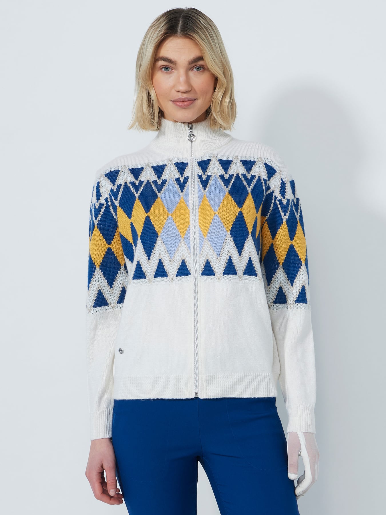 PLACED ARGYLE CARDIGAN LINED