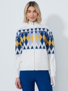 PLACED ARGYLE CARDIGAN LINED